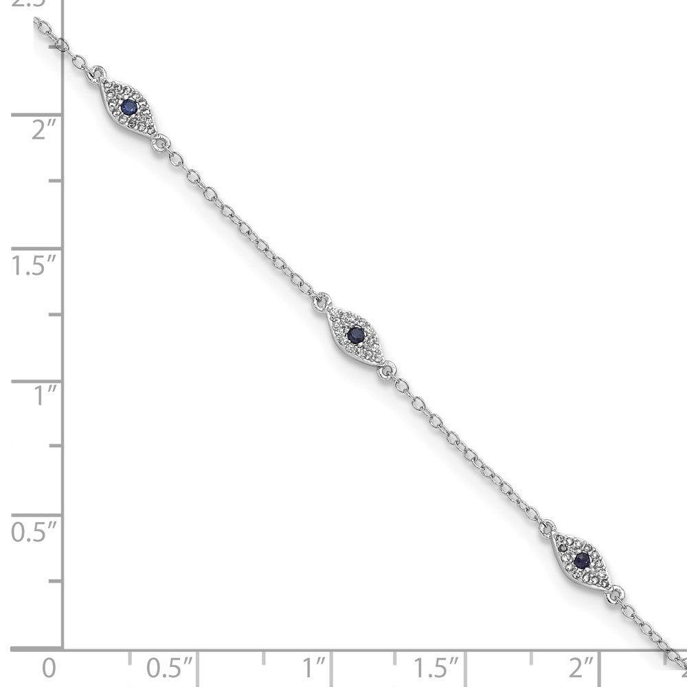 7.5 Inch Sterling Silver Rhodium-Plated Polished Blue & White Cz Eyes Bracelet