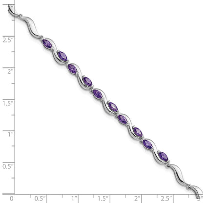 8 Inch Sterling Silver Rhodium Plated Purple Cz Bracelet