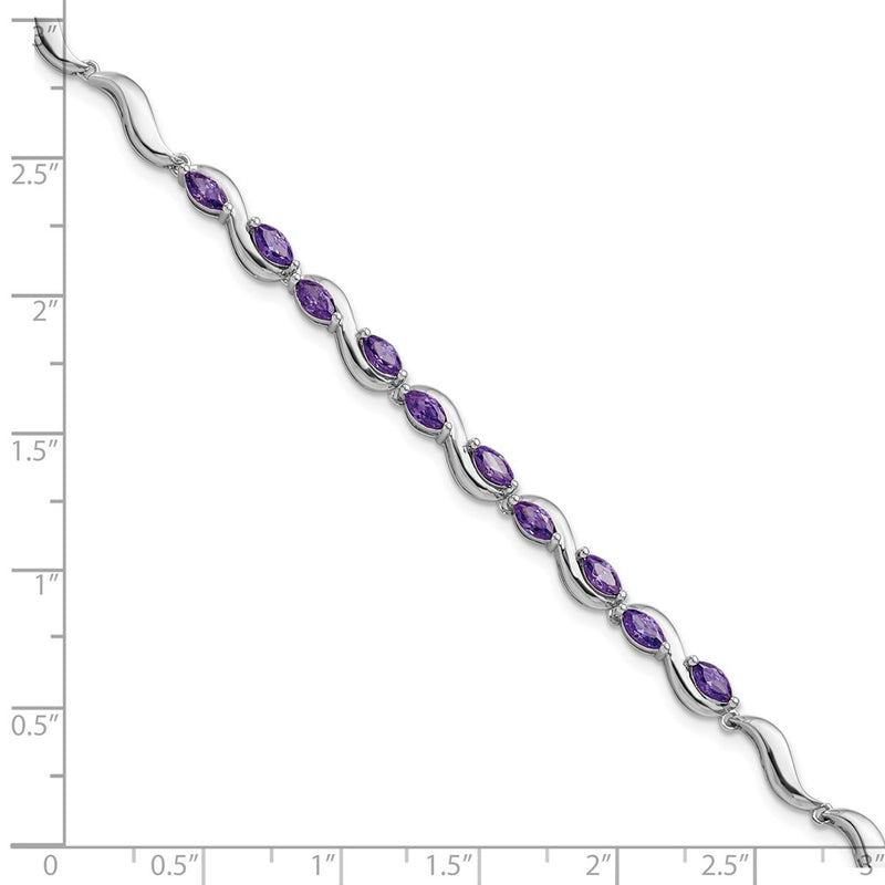 8 Inch Sterling Silver Rhodium Plated Purple Cz Bracelet