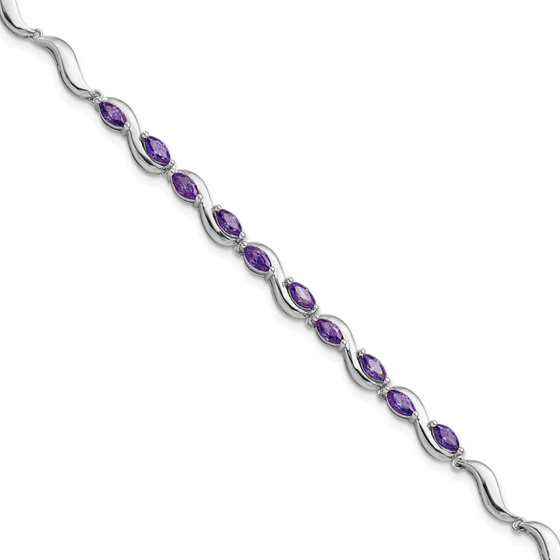 8 Inch Sterling Silver Rhodium Plated Purple Cz Bracelet
