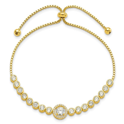 Sterling Silver Gold-Tone Bezel Set Cz & Halo Adjustable Bracelet