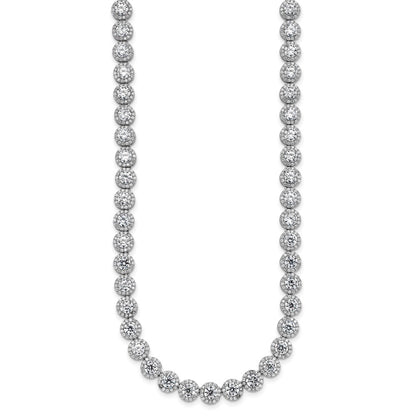 Sterling Silver Rhodium-Plated Round Halo Cz Necklace