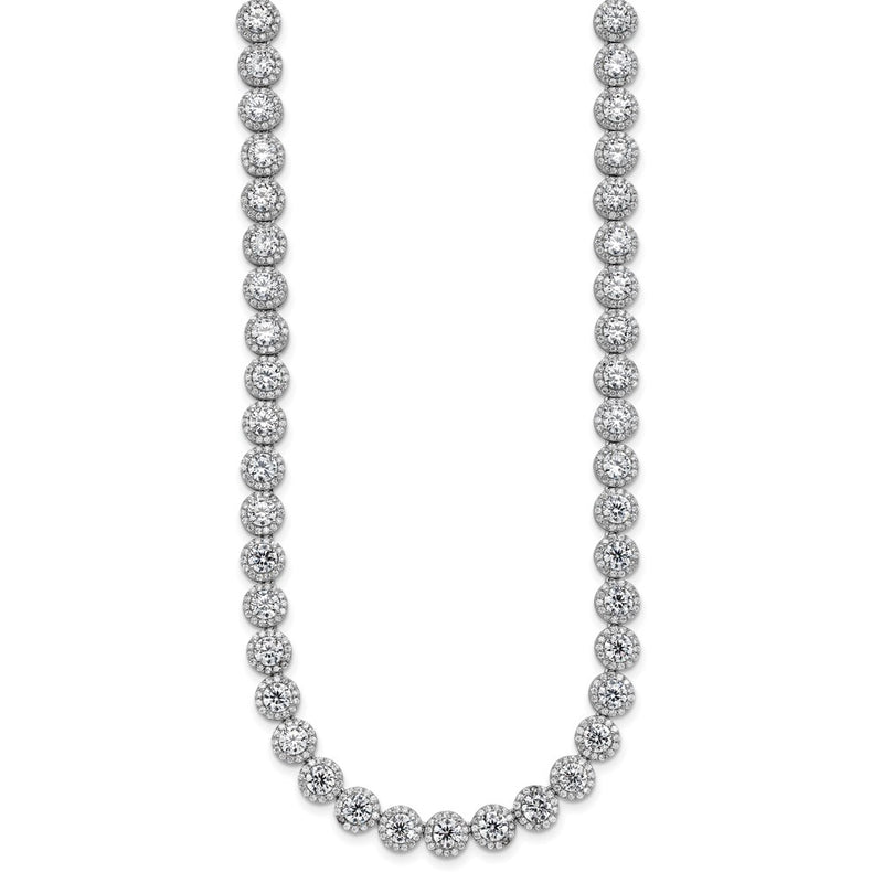 Sterling Silver Rhodium-Plated Round Halo Cz Necklace