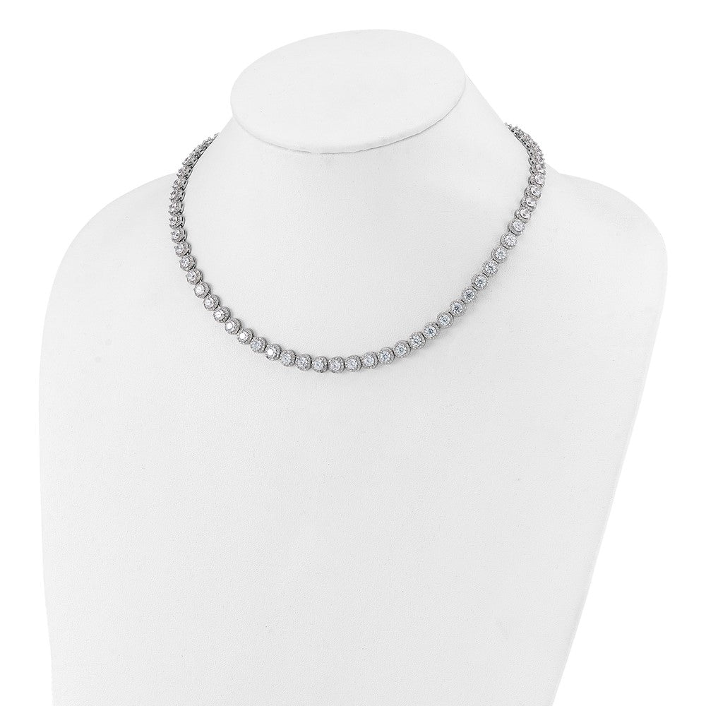 Sterling Silver Rhodium-Plated Round Halo Cz Necklace