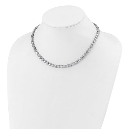Sterling Silver Rhodium-Plated Round Halo Cz Necklace