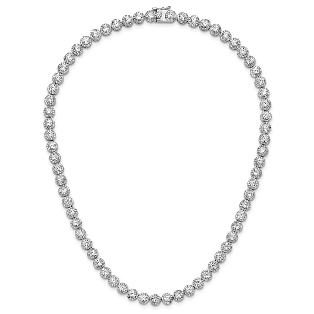 Sterling Silver Rhodium-Plated Round Halo Cz Necklace