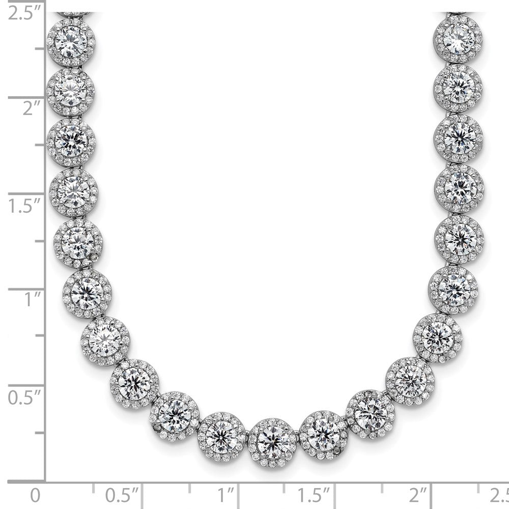 Sterling Silver Rhodium-Plated Round Halo Cz Necklace