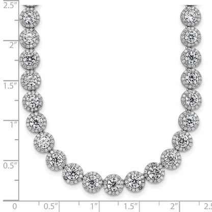 Sterling Silver Rhodium-Plated Round Halo Cz Necklace