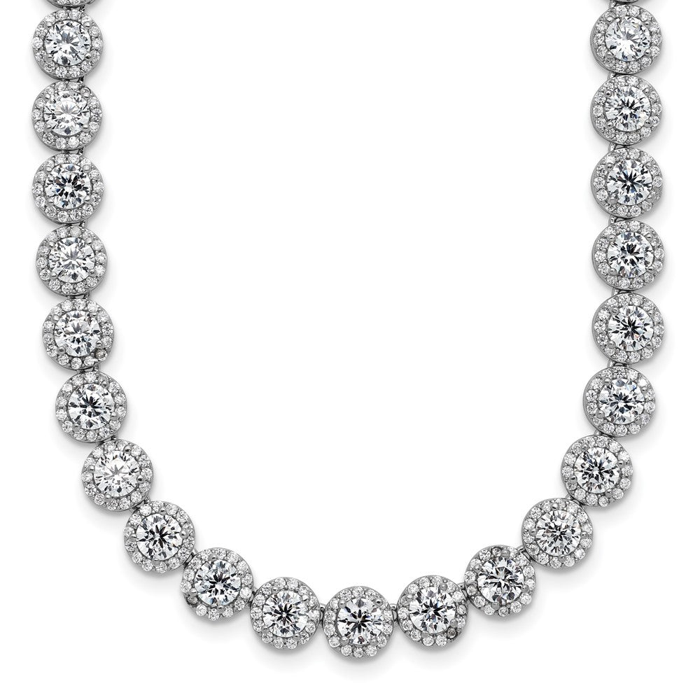Sterling Silver Rhodium-Plated Round Halo Cz Necklace