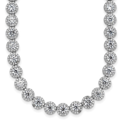 Sterling Silver Rhodium-Plated Round Halo Cz Necklace
