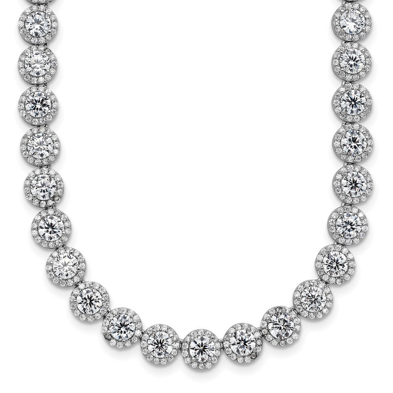 Sterling Silver Rhodium-Plated Round Halo Cz Necklace