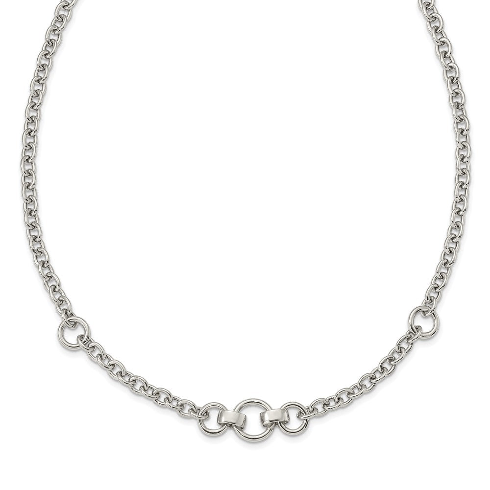 Sterling Silver Rhodium-Plated Fancy Rolo W/3 Circles Necklace