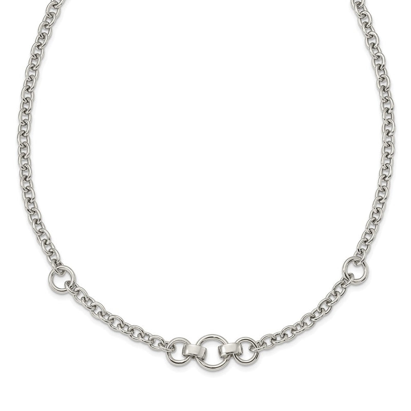 Sterling Silver Rhodium-Plated Fancy Rolo W/3 Circles Necklace