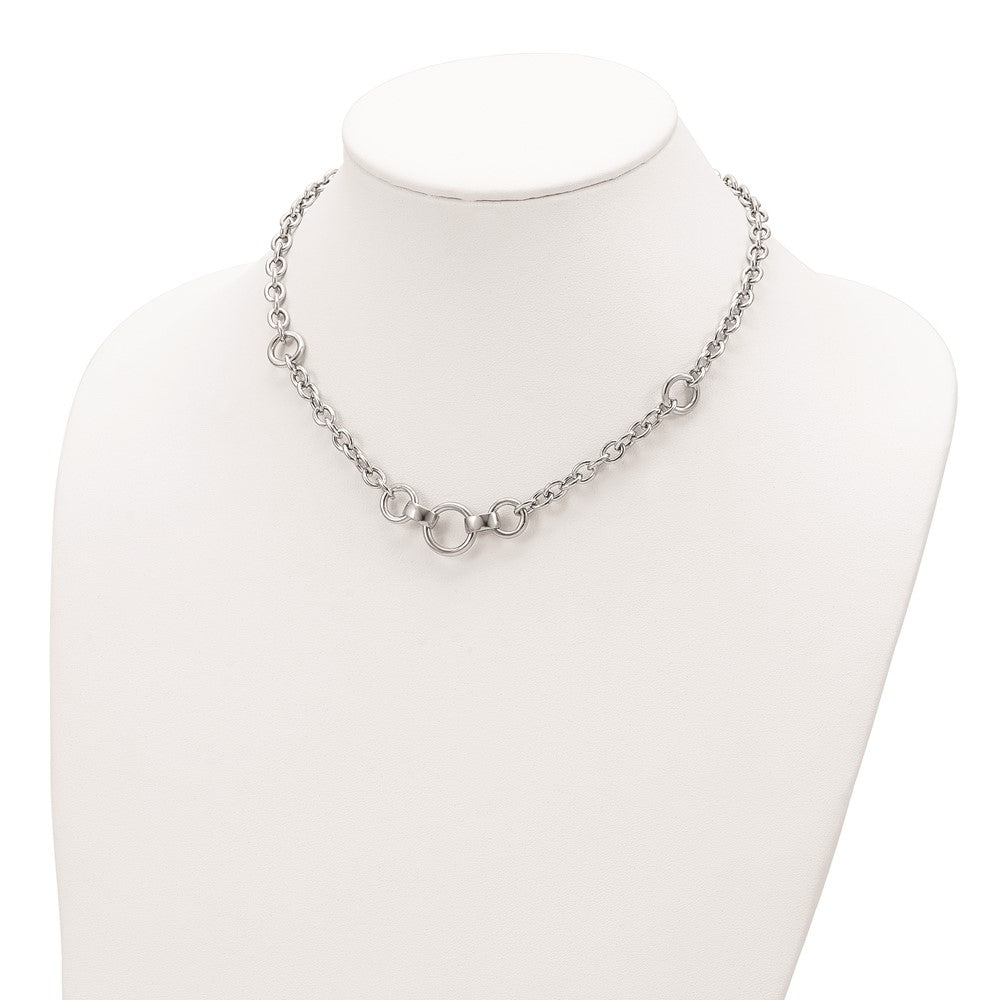 Sterling Silver Rhodium-Plated Fancy Rolo W/3 Circles Necklace