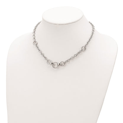 Sterling Silver Rhodium-Plated Fancy Rolo W/3 Circles Necklace