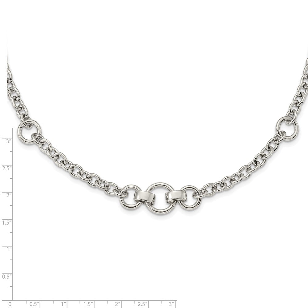 Sterling Silver Rhodium-Plated Fancy Rolo W/3 Circles Necklace