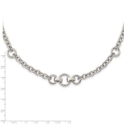 Sterling Silver Rhodium-Plated Fancy Rolo W/3 Circles Necklace