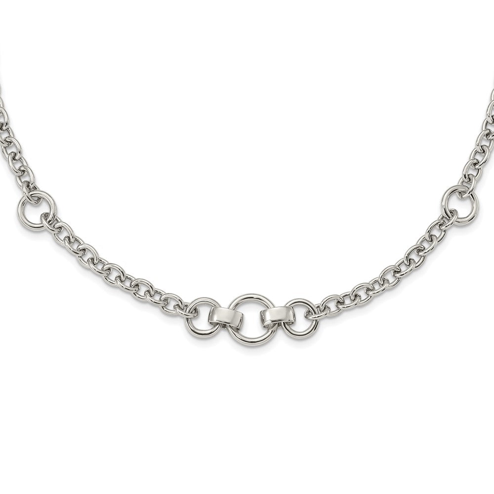 Sterling Silver Rhodium-Plated Fancy Rolo W/3 Circles Necklace