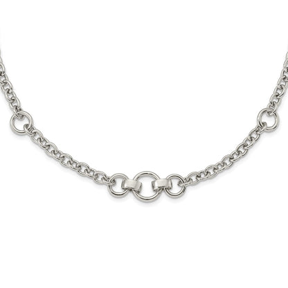 Sterling Silver Rhodium-Plated Fancy Rolo W/3 Circles Necklace