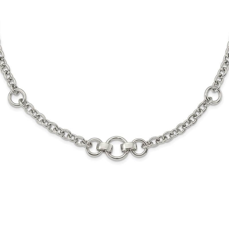 Sterling Silver Rhodium-Plated Fancy Rolo W/3 Circles Necklace