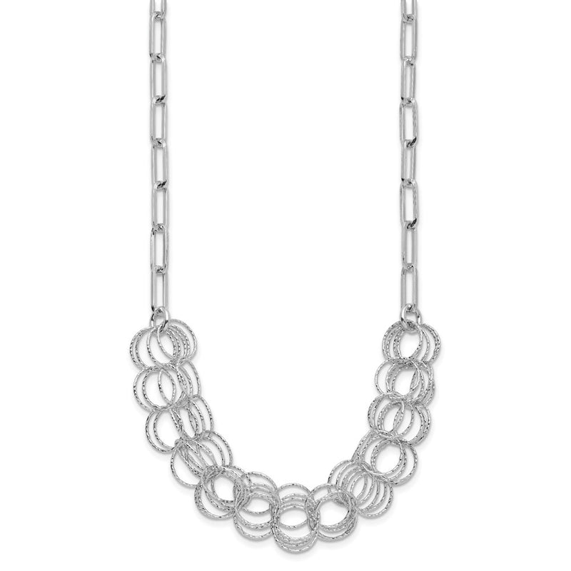 Sterling Silver Rhodium-Plated Polished/Textured Circles Chain Necklace