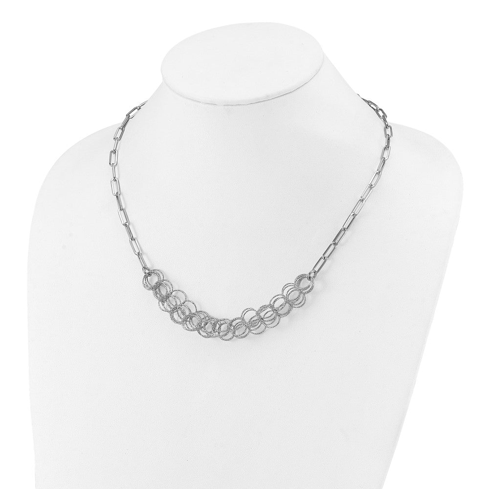 Sterling Silver Rhodium-Plated Polished/Textured Circles Chain Necklace
