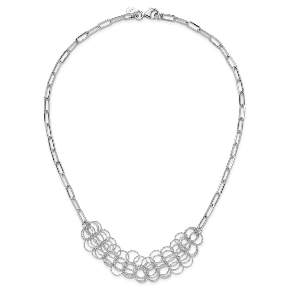 Sterling Silver Rhodium-Plated Polished/Textured Circles Chain Necklace