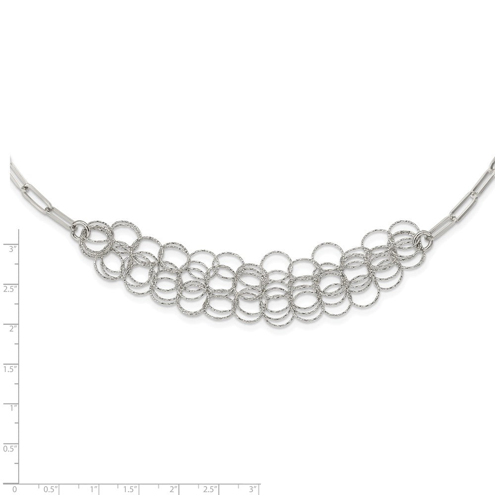 Sterling Silver Rhodium-Plated Polished/Textured Circles Chain Necklace