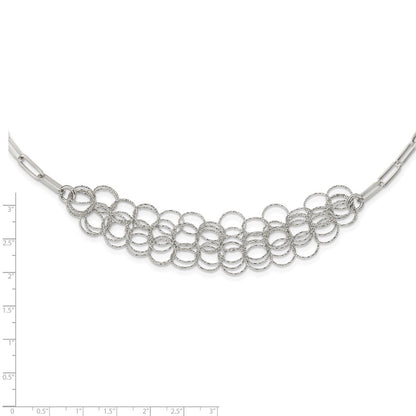 Sterling Silver Rhodium-Plated Polished/Textured Circles Chain Necklace