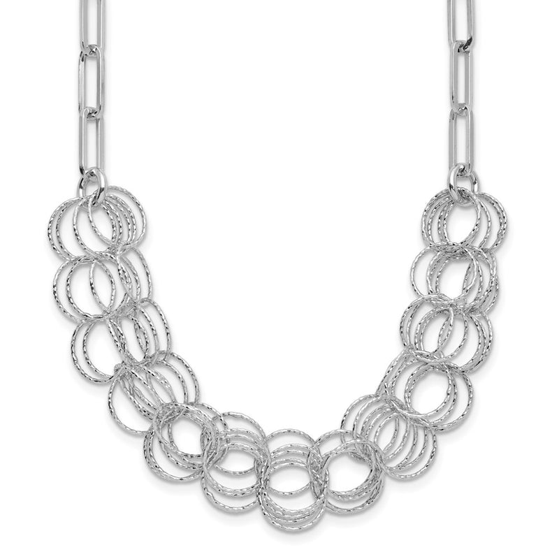 Sterling Silver Rhodium-Plated Polished/Textured Circles Chain Necklace