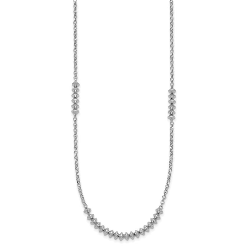 Sterling Silver Rhodium-Plated Polished Beaded W/ 2In Ext. Necklace