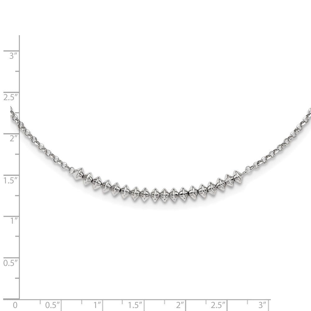 Sterling Silver Rhodium-Plated Polished Beaded W/ 2In Ext. Necklace