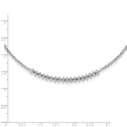 Sterling Silver Rhodium-Plated Polished Beaded W/ 2In Ext. Necklace