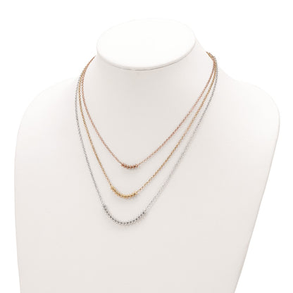Sterling Silver Rhod-Plated Rose/Gold-Tone 3 Strand W/ Ext Chain Necklace