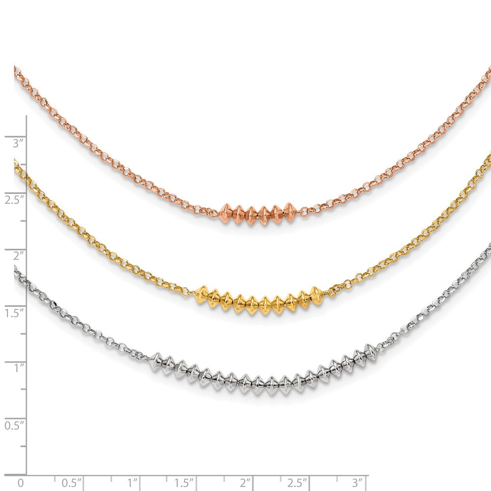 Sterling Silver Rhod-Plated Rose/Gold-Tone 3 Strand W/ Ext Chain Necklace