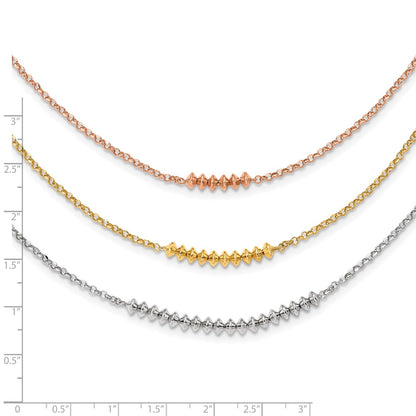 Sterling Silver Rhod-Plated Rose/Gold-Tone 3 Strand W/ Ext Chain Necklace