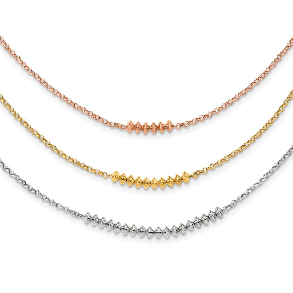 Sterling Silver Rhod-Plated Rose/Gold-Tone 3 Strand W/ Ext Chain Necklace
