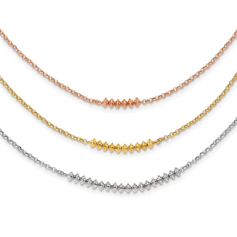 Sterling Silver Rhod-Plated Rose/Gold-Tone 3 Strand W/1.25In Ext Necklace