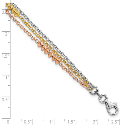 Sterling Silver Rh-Plated Rose & Yellow Gold-Plated Multi-Strand W/ 1In Ext