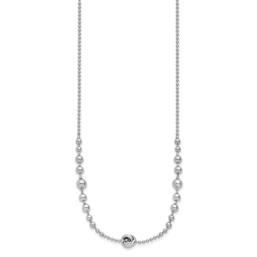 Sterling Silver Rhodium-Plated Polished Beaded W/ Ext. Chain Necklace