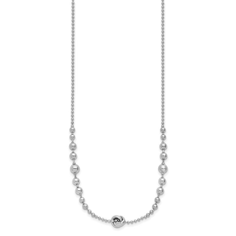 Sterling Silver Rhodium-Plated Polished Beaded W/ Ext. Chain Necklace