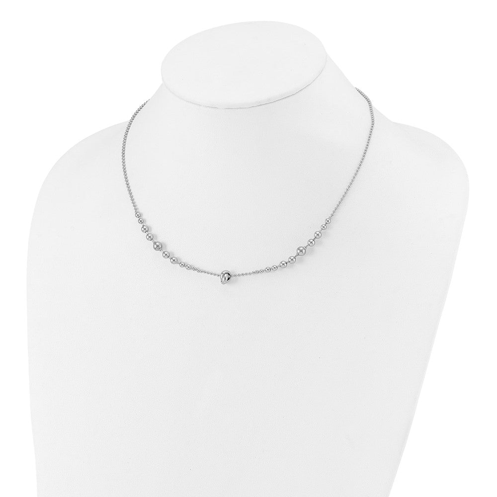 Sterling Silver Rhodium-Plated Polished Beaded W/ Ext. Chain Necklace