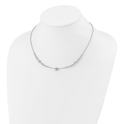 Sterling Silver Rhodium-Plated Polished Beaded W/ Ext. Chain Necklace