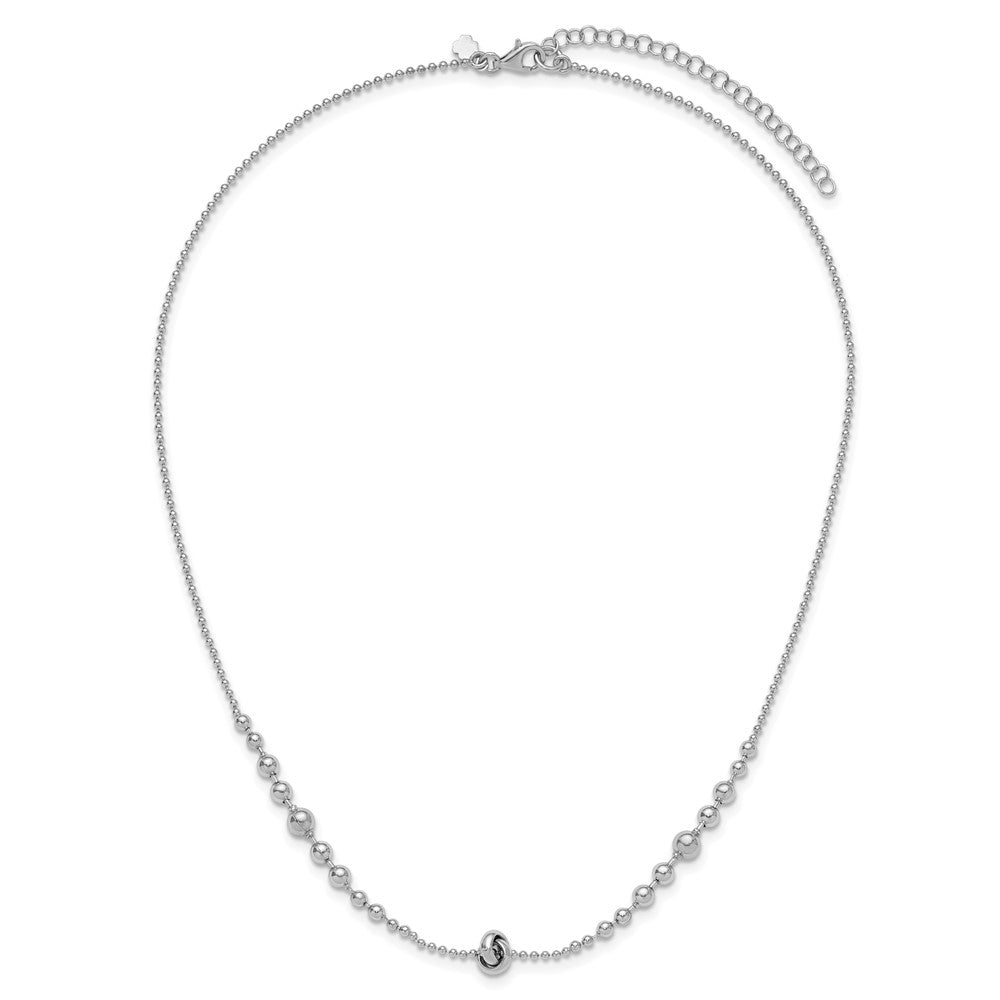 Sterling Silver Rhodium-Plated Polished Beaded W/ Ext. Chain Necklace