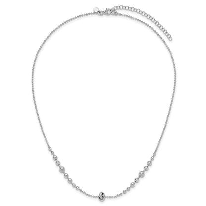 Sterling Silver Rhodium-Plated Polished Beaded W/ Ext. Chain Necklace