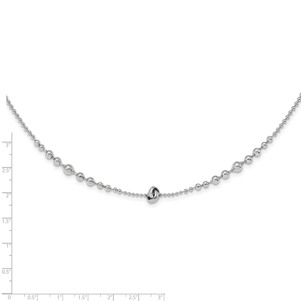 Sterling Silver Rhodium-Plated Polished Beaded W/ Ext. Chain Necklace