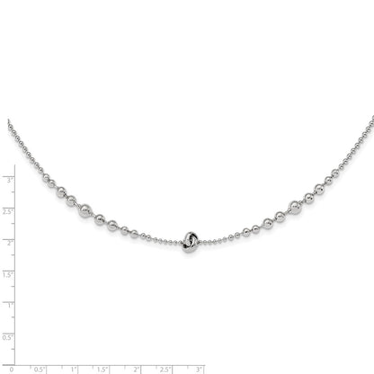 Sterling Silver Rhodium-Plated Polished Beaded W/ Ext. Chain Necklace