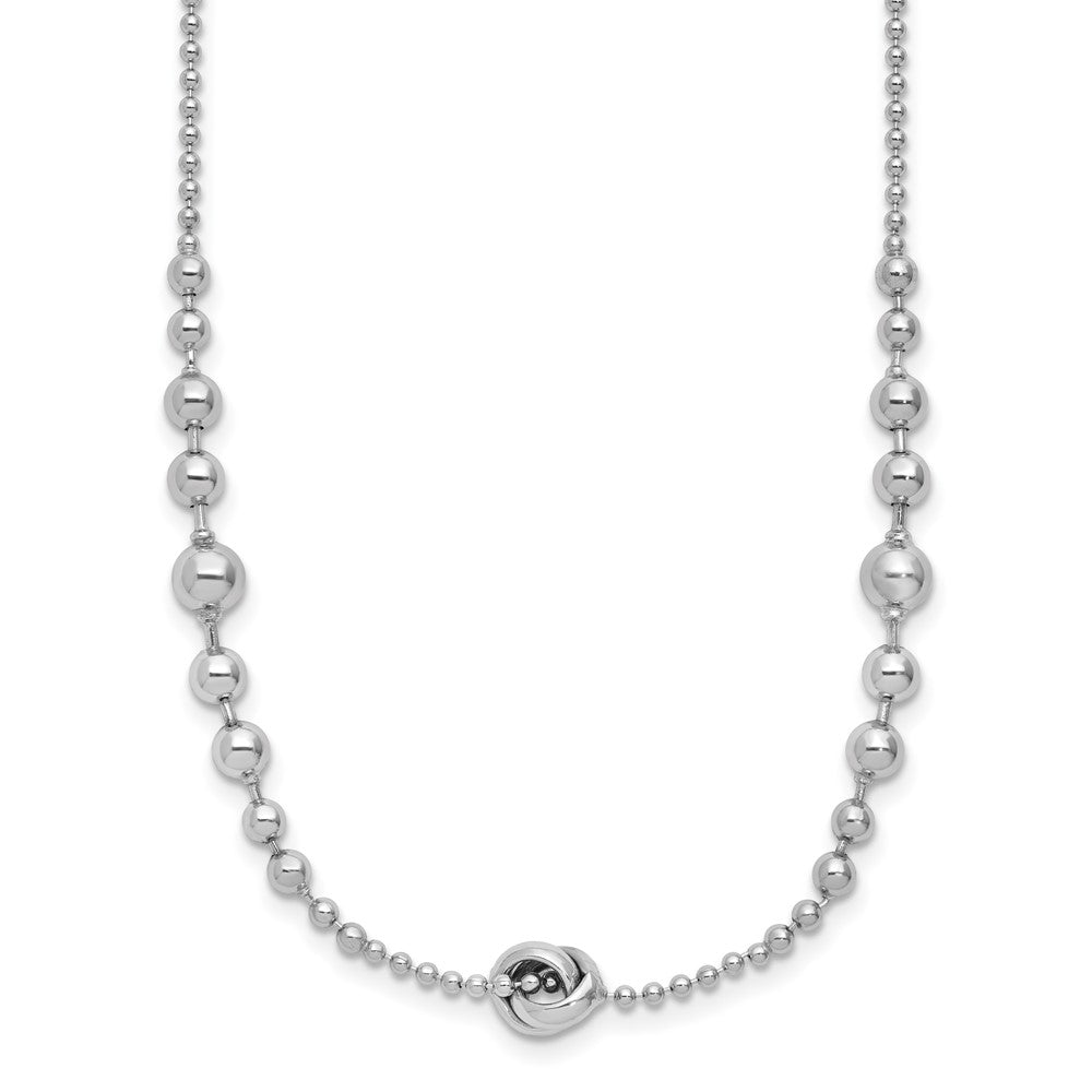 Sterling Silver Rhodium-Plated Polished Beaded W/ Ext. Chain Necklace