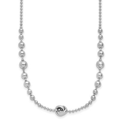 Sterling Silver Rhodium-Plated Polished Beaded W/ Ext. Chain Necklace