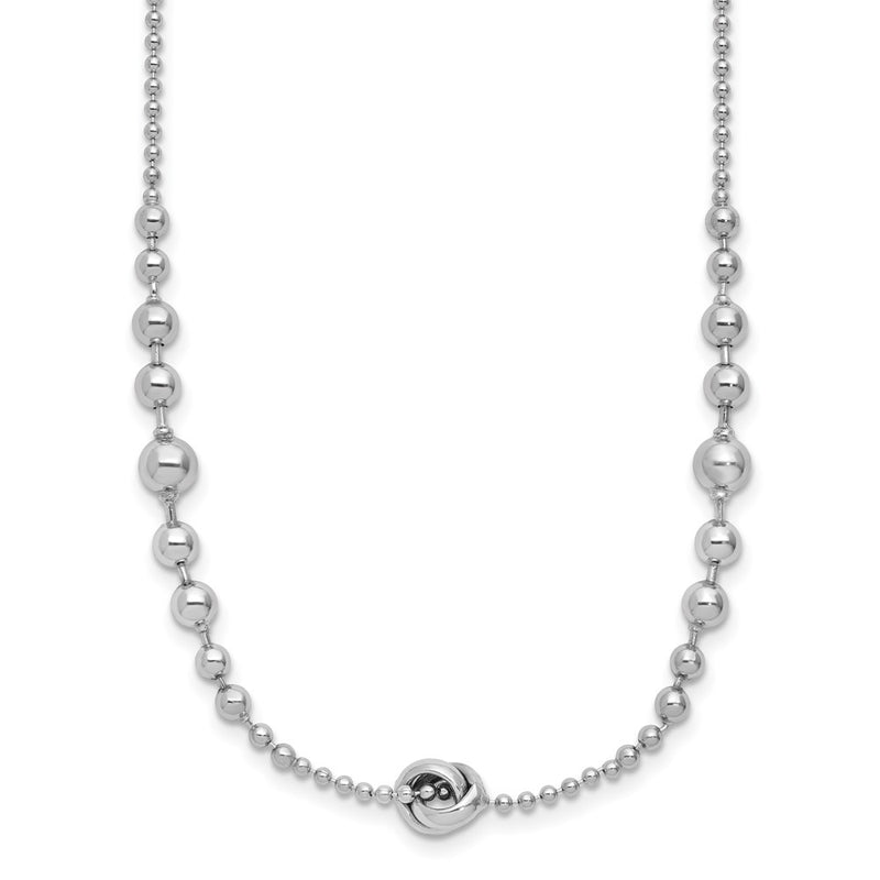 Sterling Silver Rhodium-Plated Polished Beaded W/ Ext. Chain Necklace